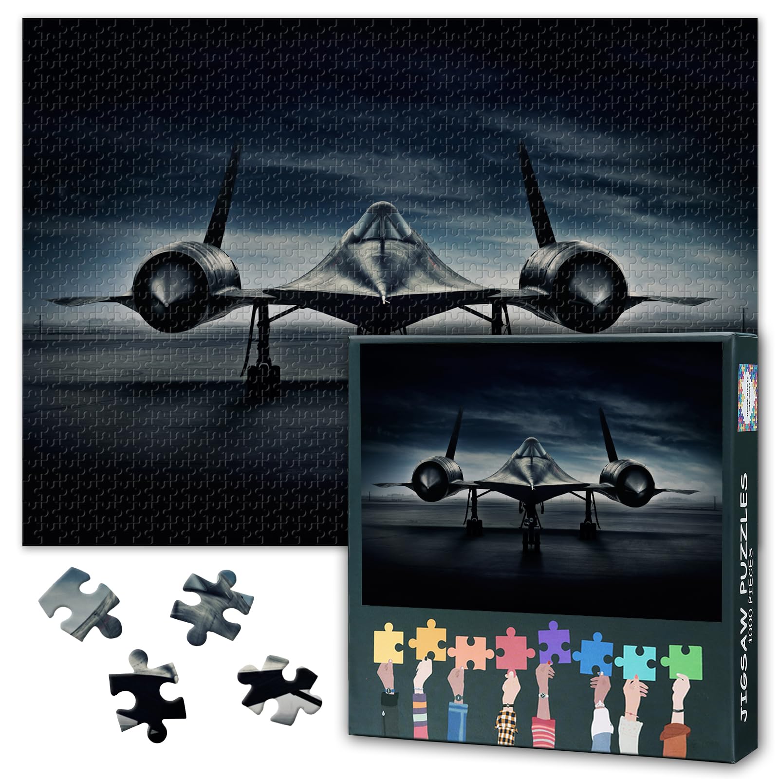 SR71 Blackbird Jigsaw Puzzles for Adults 1000 Piece Airplane Decor Military Poster Strategic Reconnaissance Aircraft Picture Black Jet Artwork Gallery Home Theater Toy Premium Paper 27.5x19.7 Inch