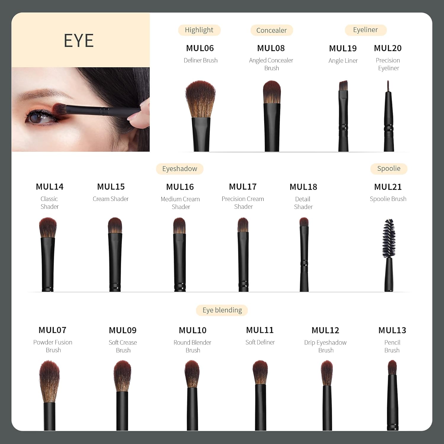 Jessup Eye Brushes Set, Vegan Makeup Brushes with Concealer Powder Eyeshadow Blending Eyeliner Spoolie Brush, 16pcs Premium Synthetic Black Cosmetic Brush T272 - Image 2