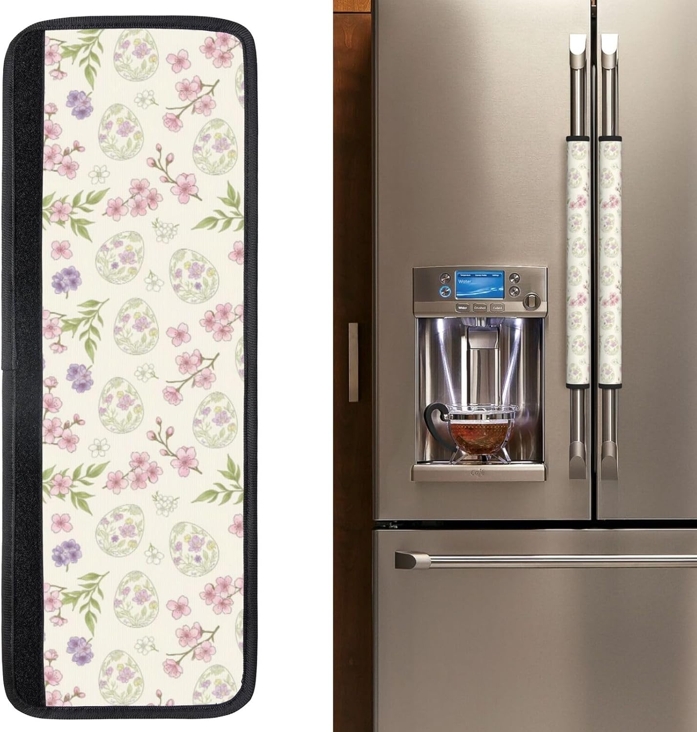 Refrigerator Handle Covers Set of 2 Washable Neoprene Fridge Door Protectors Spring Easter Eggs Green Leafy Branch Dot Kitchen Appliance Decor Gift