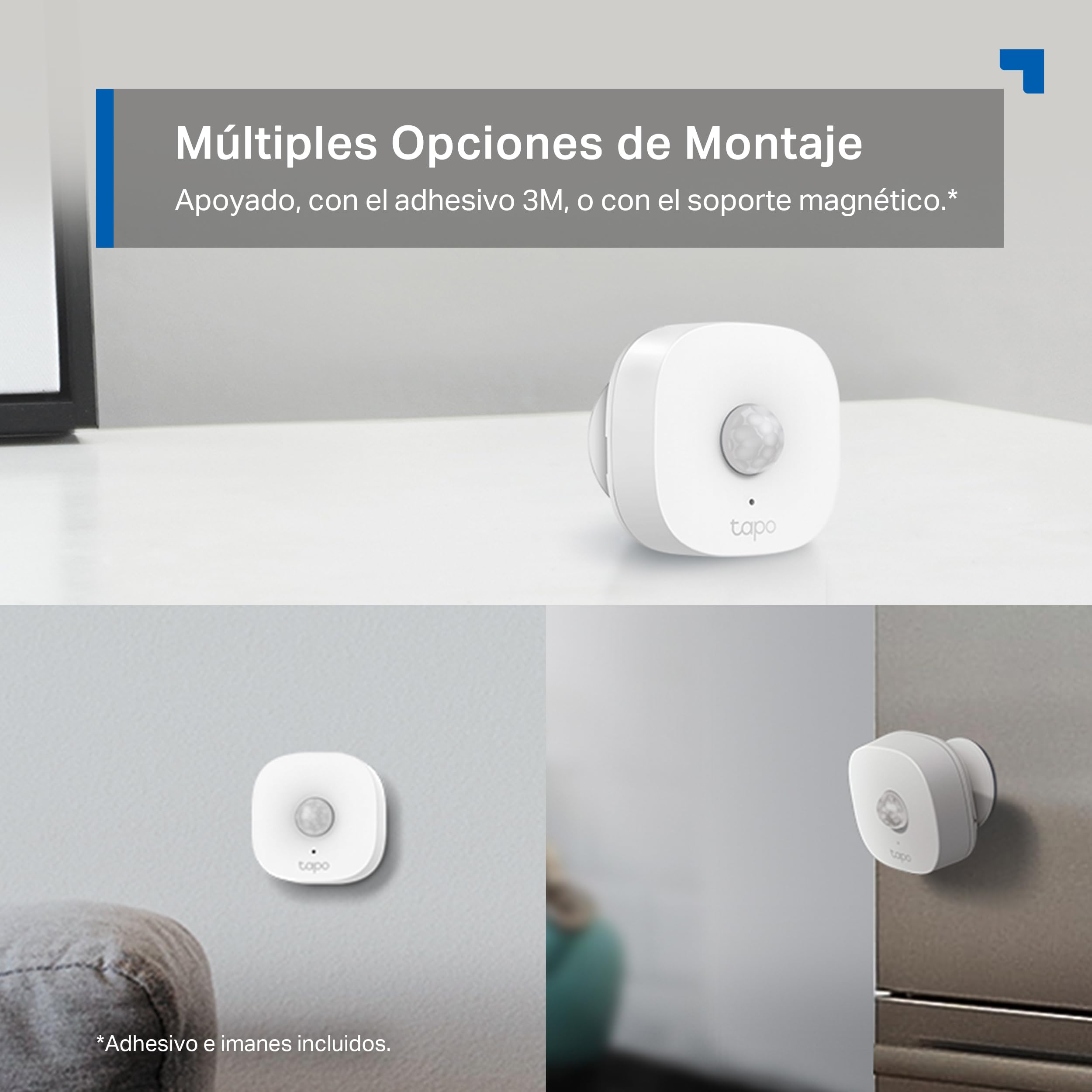 Tapo TP-Link T100 - Detector de Movimiento WiFi, Amplia Cobertura, Sensor de Alarma Antirrobo,Rotación 120º, Montaje Magnético, Control App, Requiere Hub