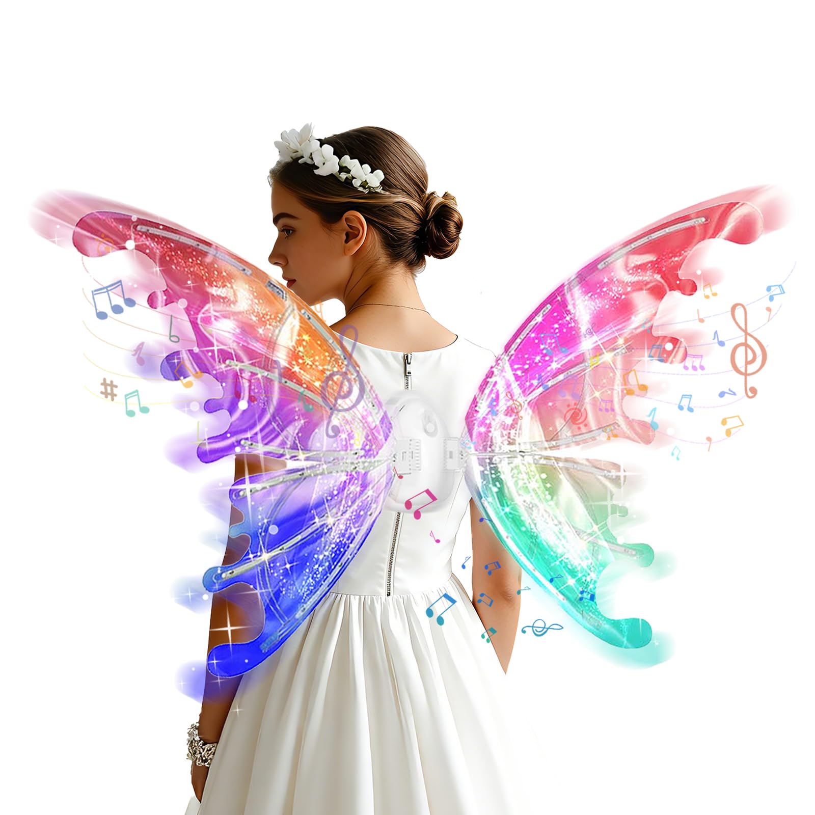 GoolRC Light Up Fairy Wings, Moving Butterfly Wings with Lights & Music, Adjustable, LED Butterfly Wings Toy for Teens as Halloween Birthday Christmas