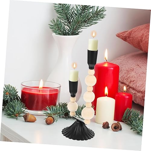 Miniatura 7 de PRETYZOOM Portavelas resistentes con cuentas de hierro y madera, perfectos para centros de mesa estilo vintage