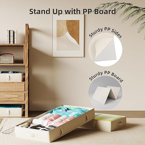 Miniatura 15 de Paquete de 2 contenedores de almacenamiento debajo de la cama, 4.5 pulgadas de alto perfil bajo debajo de la cama, organizador de almacenamiento