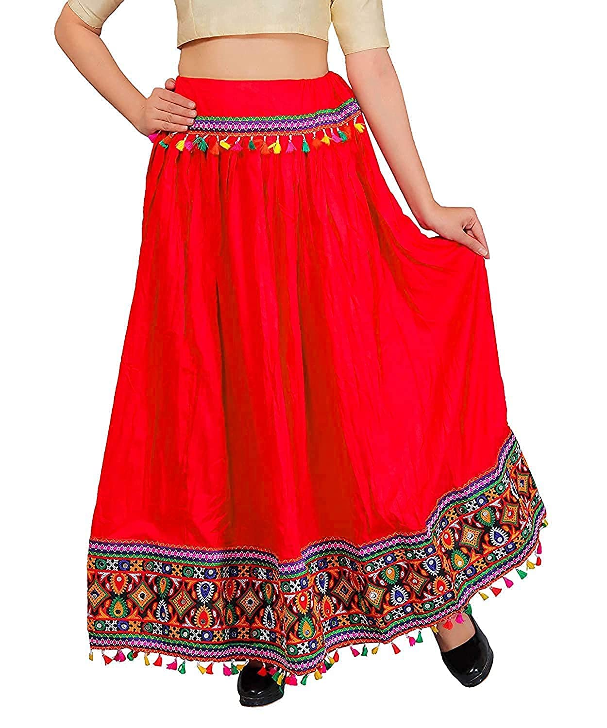 Alphanic Woman/Girl Rajasthani Jaipuri Traditional Ethnic Embroidery Full Length Skirt Red-picture-41