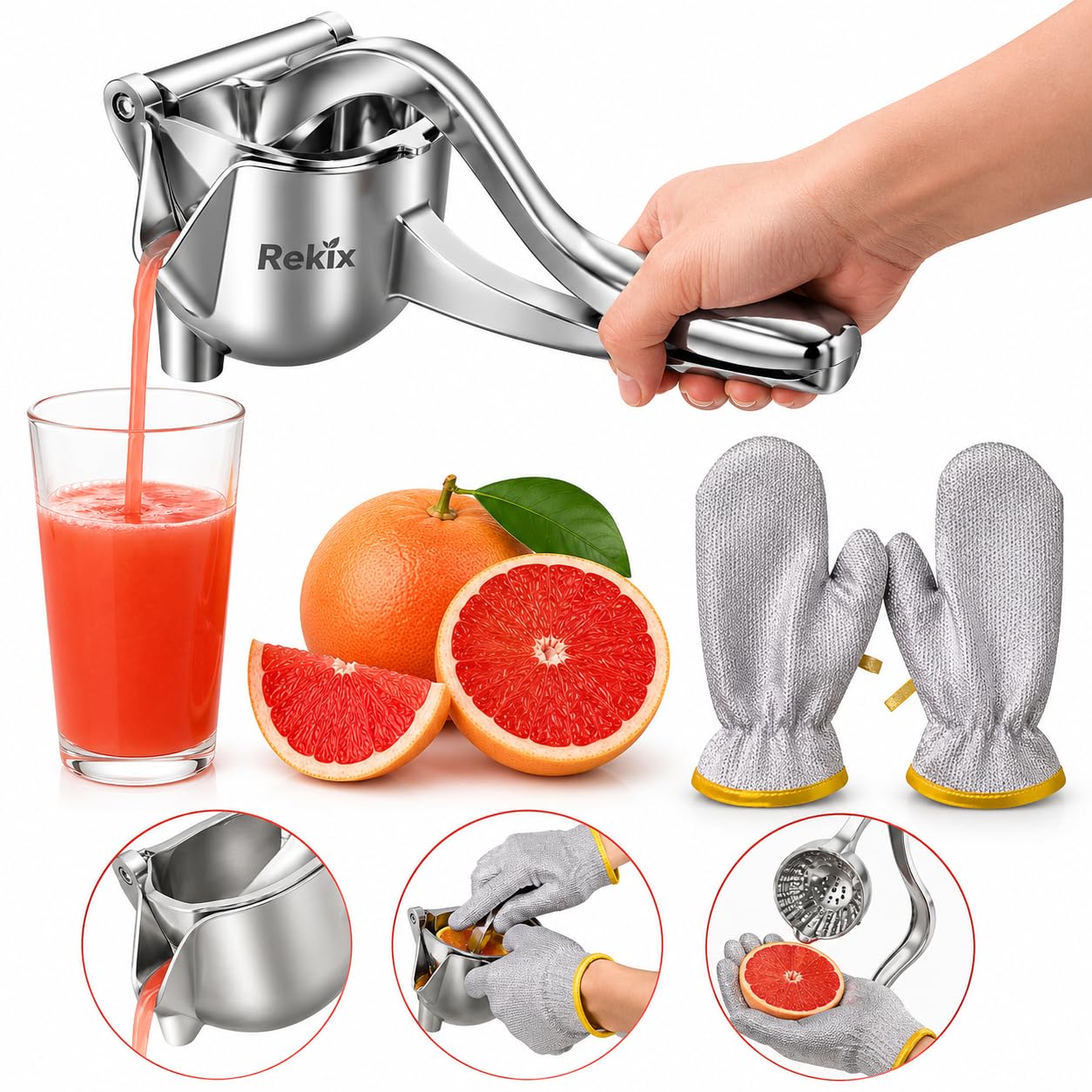 Combo of Big Size Orange Juicer With (Aluminium Dishwashing Hand Glove), Fruit Juicer Machine, Mosambi Juice Maker, Manual Hand Press Citrus Juicer for Home, Pomegranate & Sweet Lime Hand Juicer-image-4