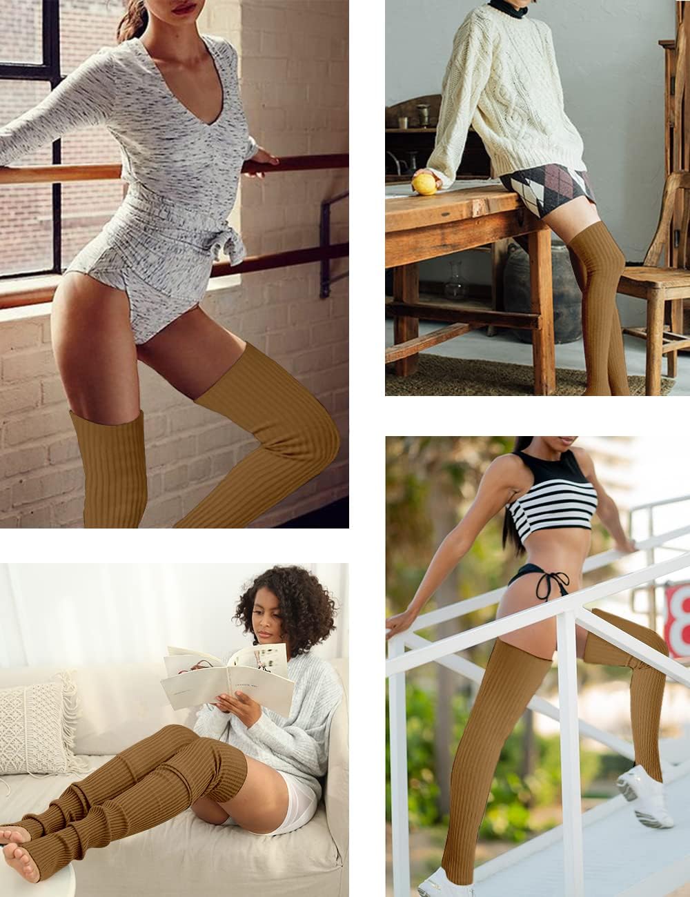 v28 Women Girls Thigh High Neon Ribbed Long 80s 90s Party Skating Leg Warmers - Image 5