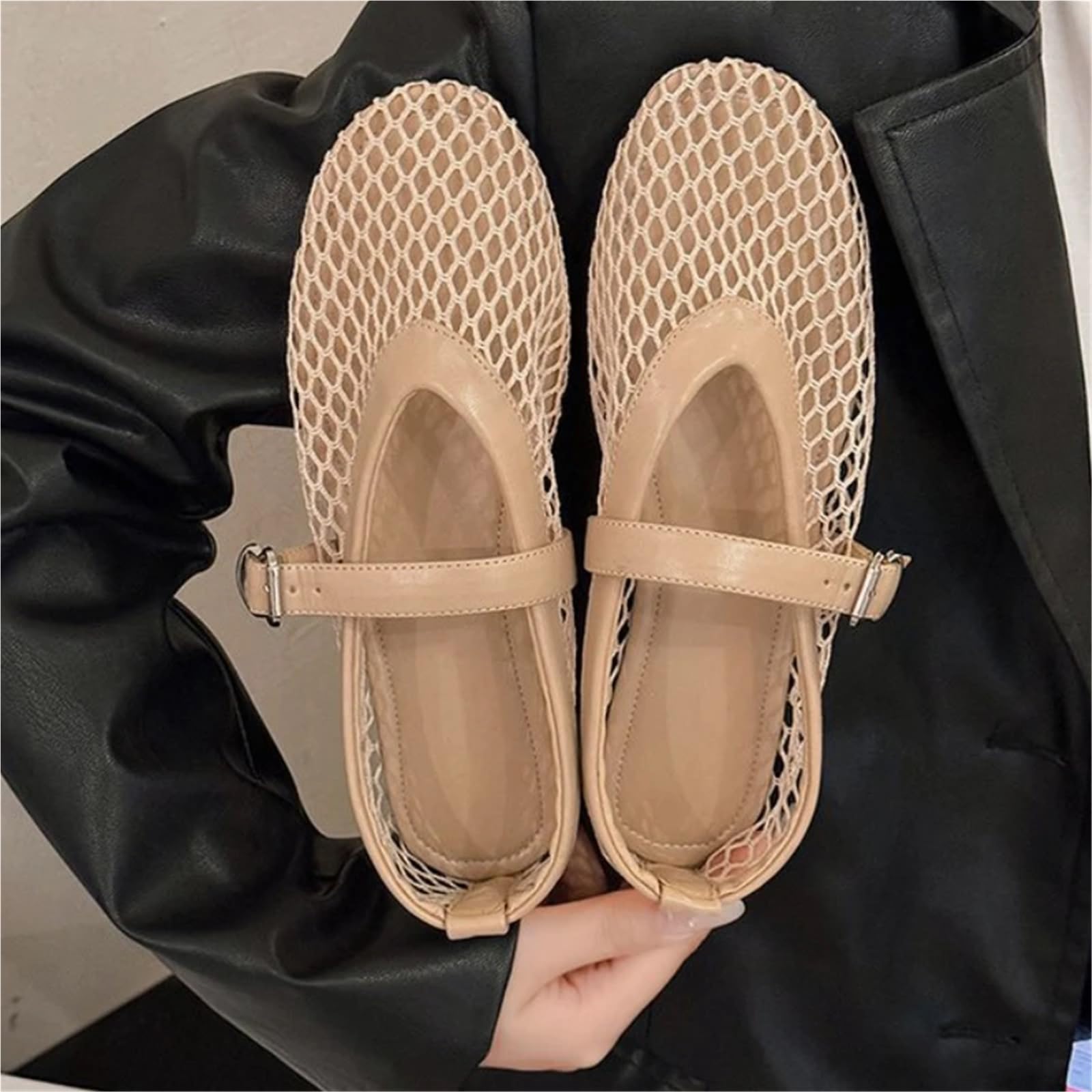 Fishnet Ballerinas Frau ChicHollow Out Spitze Schuhe Damen Sommer Sandalen Atmungsaktives Mesh Für Damen