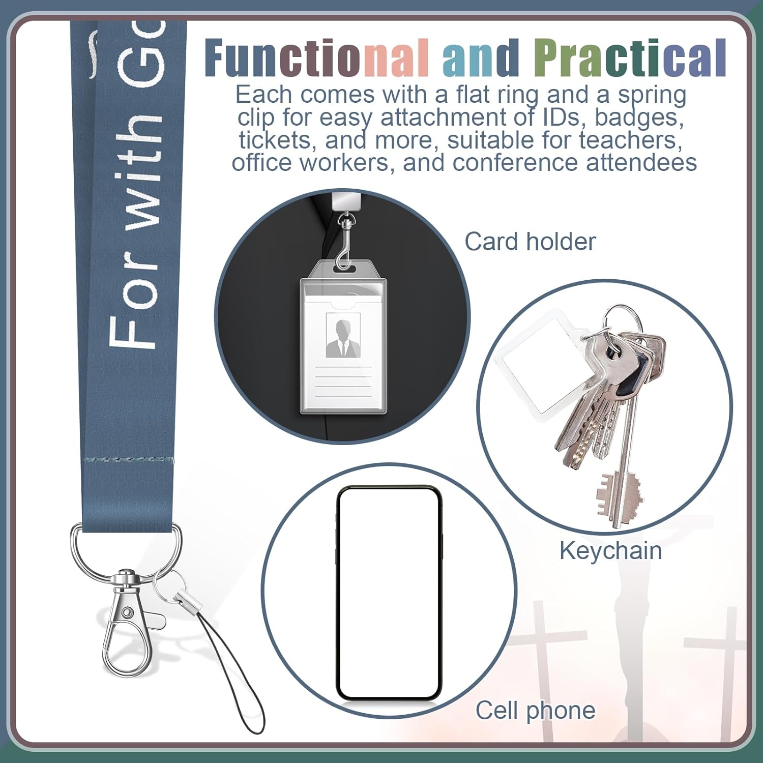 Landical 48 Pieces Christian Gifts for Women Inspirational Bible Verse Lanyard for ID Badge Religious Lanyard Bulk Scriptures Quote Keychains for Nurses Teachers Clip Polyester - Image 3