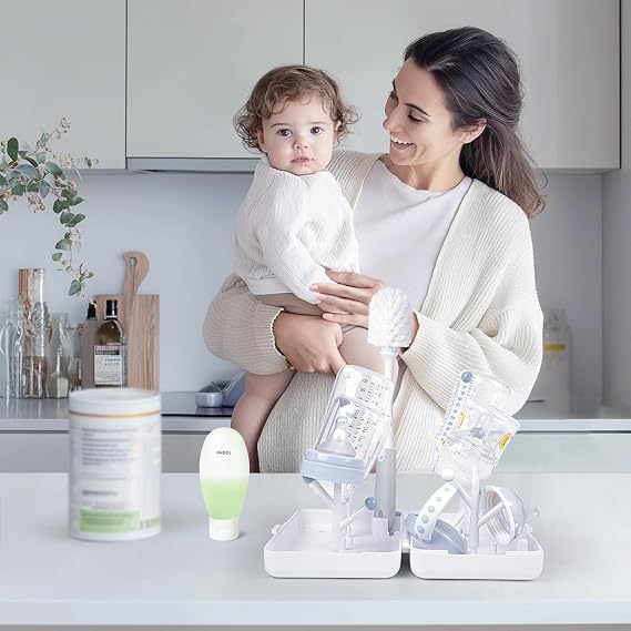 Termichy Travel Bottle Cleaning Kit: Portable Baby Drying Rack & Brush Set