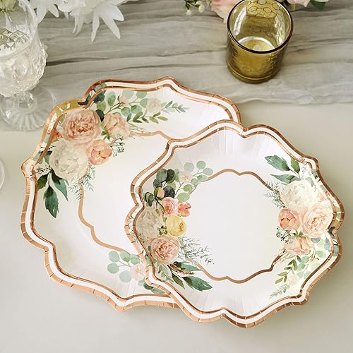 Miniatura 5 de Efavormart - Paquete de 25 platos de papel desechables de 8 pulgadas con borde festoneado para postres y aperitivos, platos desechables para