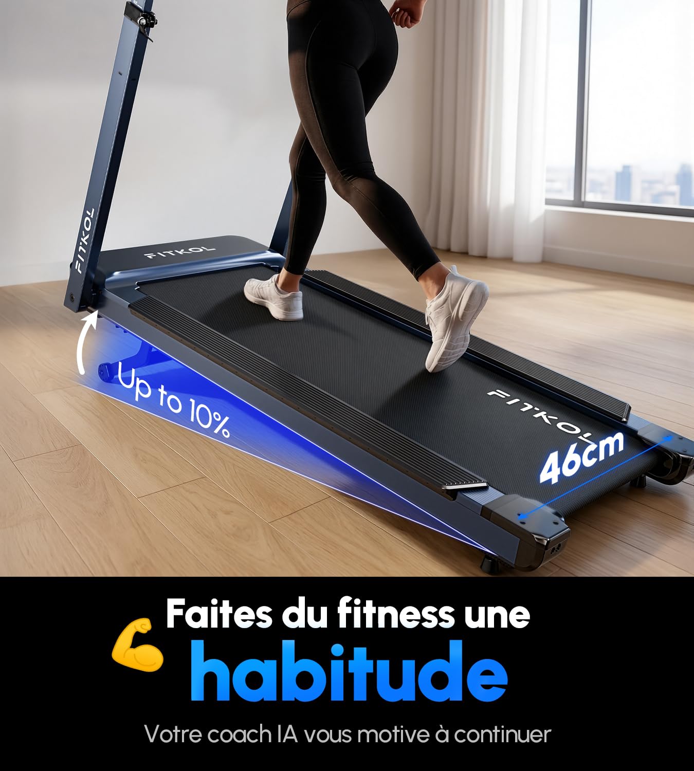 Tapis de Course Adaptatif IA Moteur 5.0 HP Charge Max 200 kg