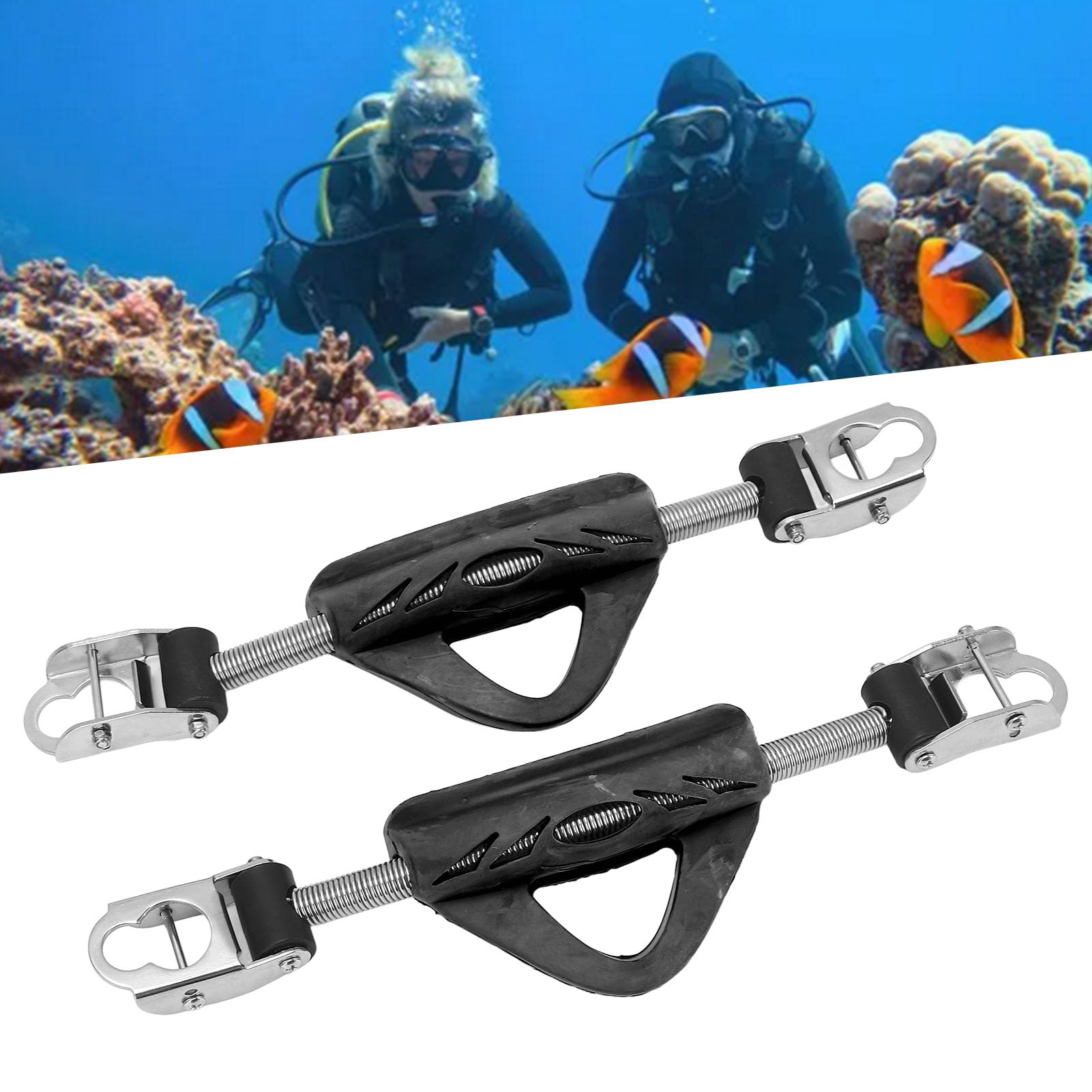 2 Correas de Resorte para Aletas de Buceo, Acero Inoxidable 316, Doble Uso, con Hebillas, para Jet Fin (OMS).