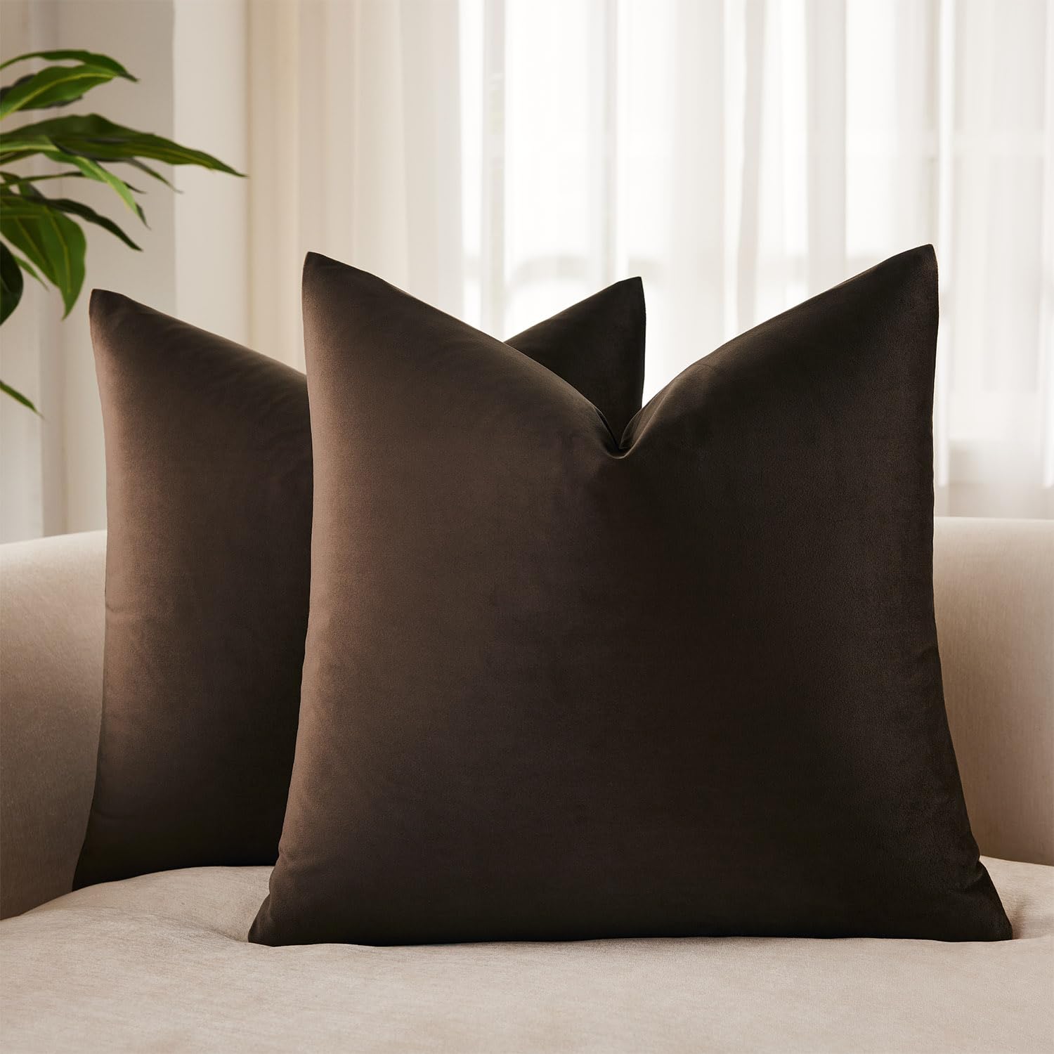 JUSPURBET 24x24 Euro Velvet Throw Pillow Covers Set of 2,Coffee