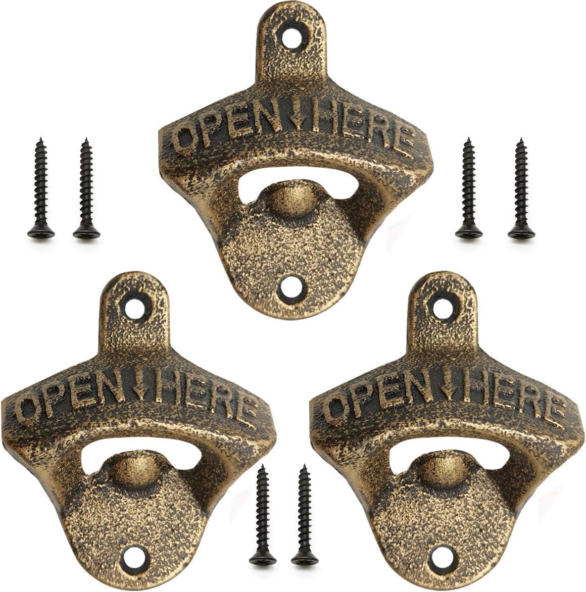 3PCS Cast Iron Wall Mounted Bottle Opener Vintage Beer Bottle Opener Suitable for Bars KTV Hotels Homes (Green Bronze)
