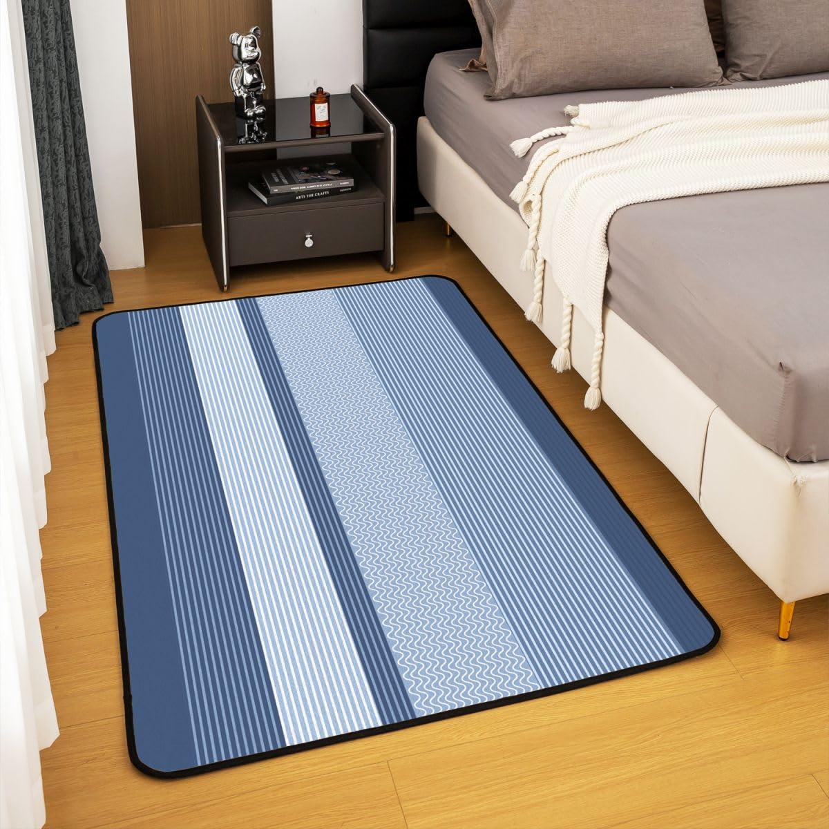 Tappeto da soggiorno retrò a righe, 150 x 200 cm, geometrico, linea semplice, decorazione a onde, per camera da letto, per ragazzi e ragazze, alla moda, decorazione a righe, blu