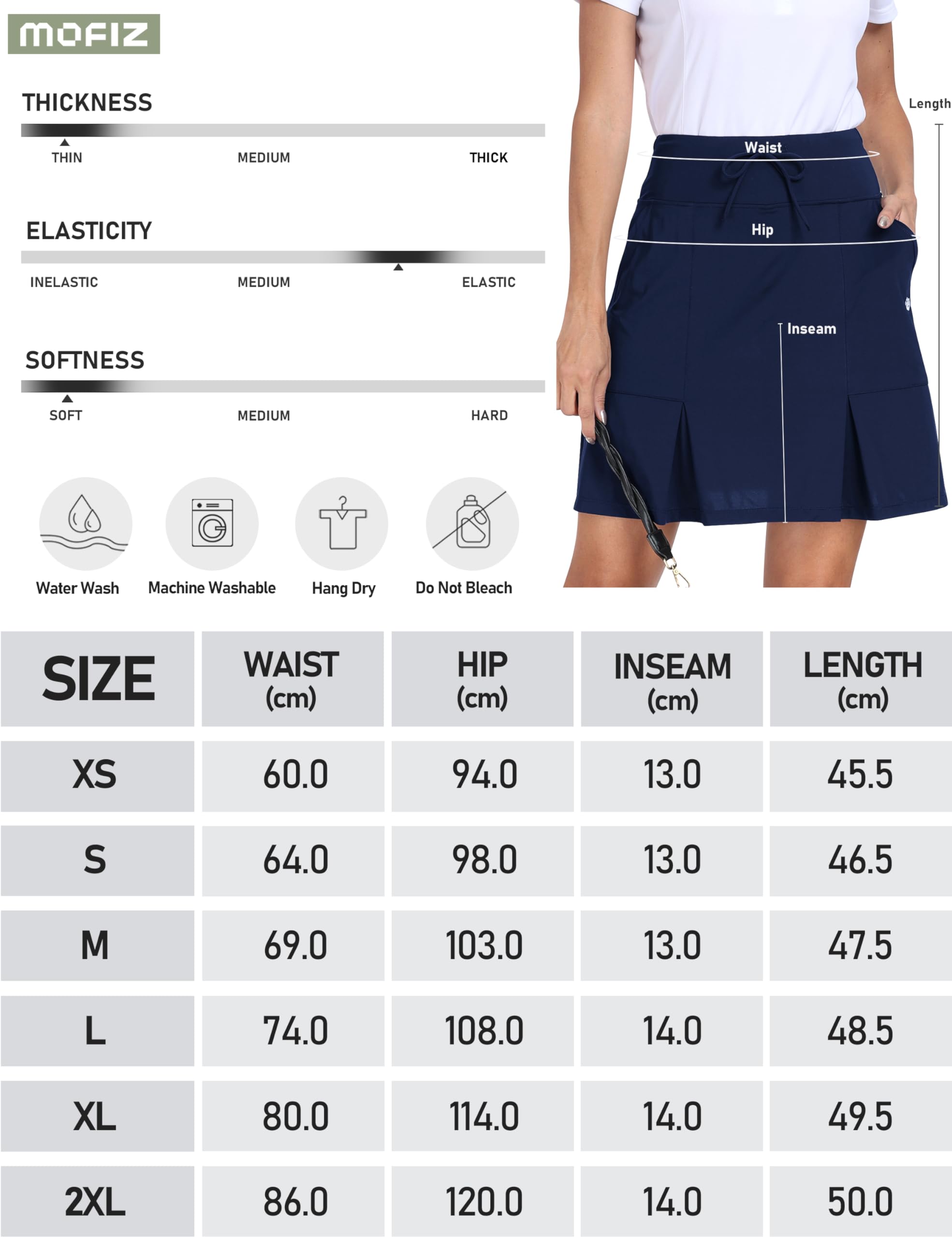 MoFiz Jupe de Tennis Femme Longueur Genoux, Athlétique Golf Skort avec Short intérieur, Jupe de Course été élastique Taille Haute Bleu Marine XL