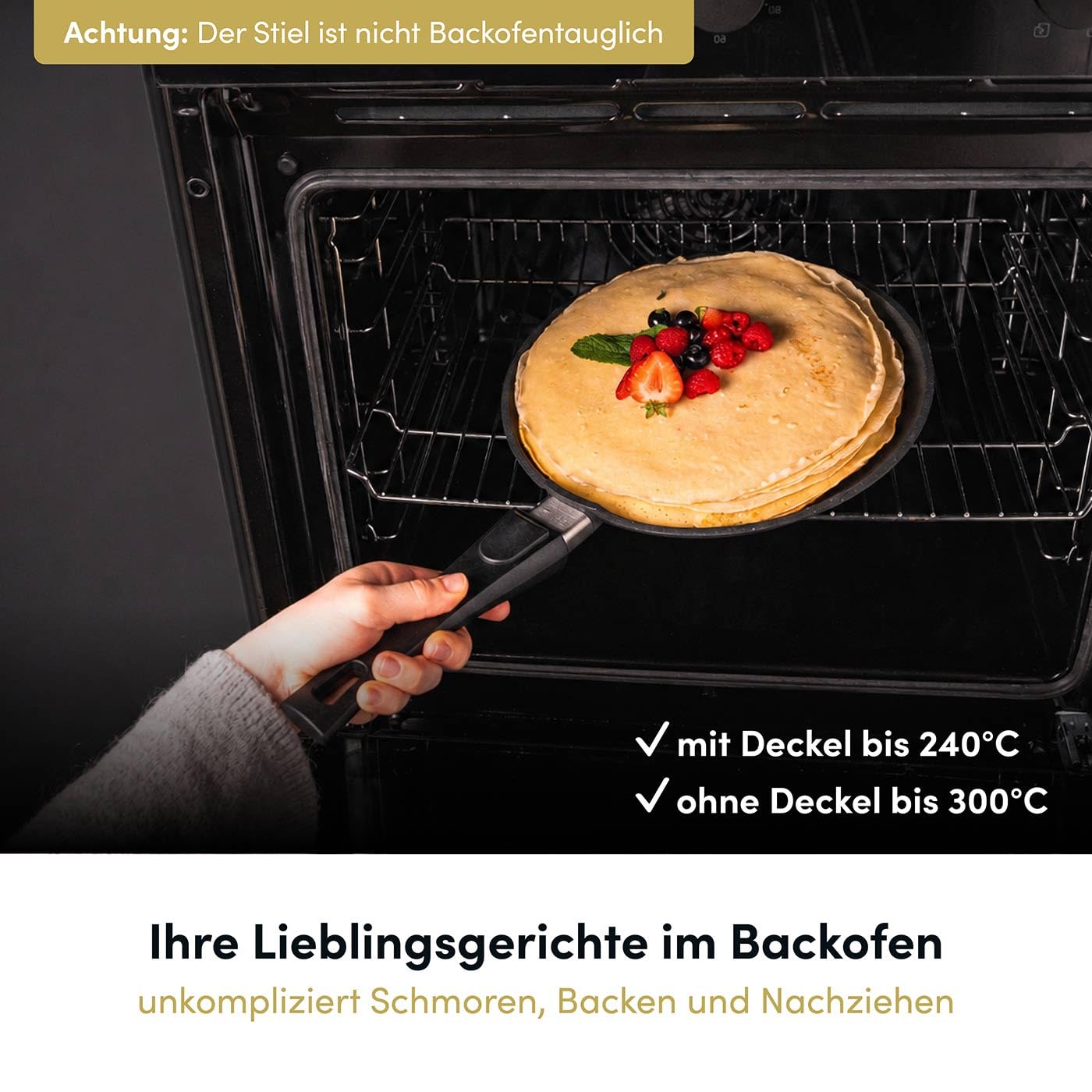 Hoffmann STONIQ Crêpepfanne Ø 28 cm IQ-SHIELD Antihaftbeschichtung | PFAS-frei, Abnehmbarer Griff, Induktionsgeeignet, Made in Germany