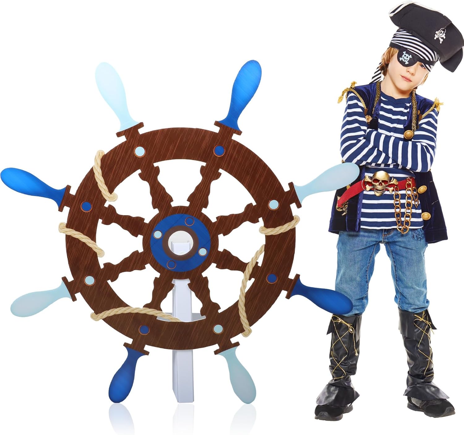 Jetec 4 ft Pirate Ship Wheel Cardboard Cutout Stand up Halloween Pirate Ship Decorations Life Size Photo Prop for Halloween Captain Backdrops Nautical Party Decoration(Rustic)