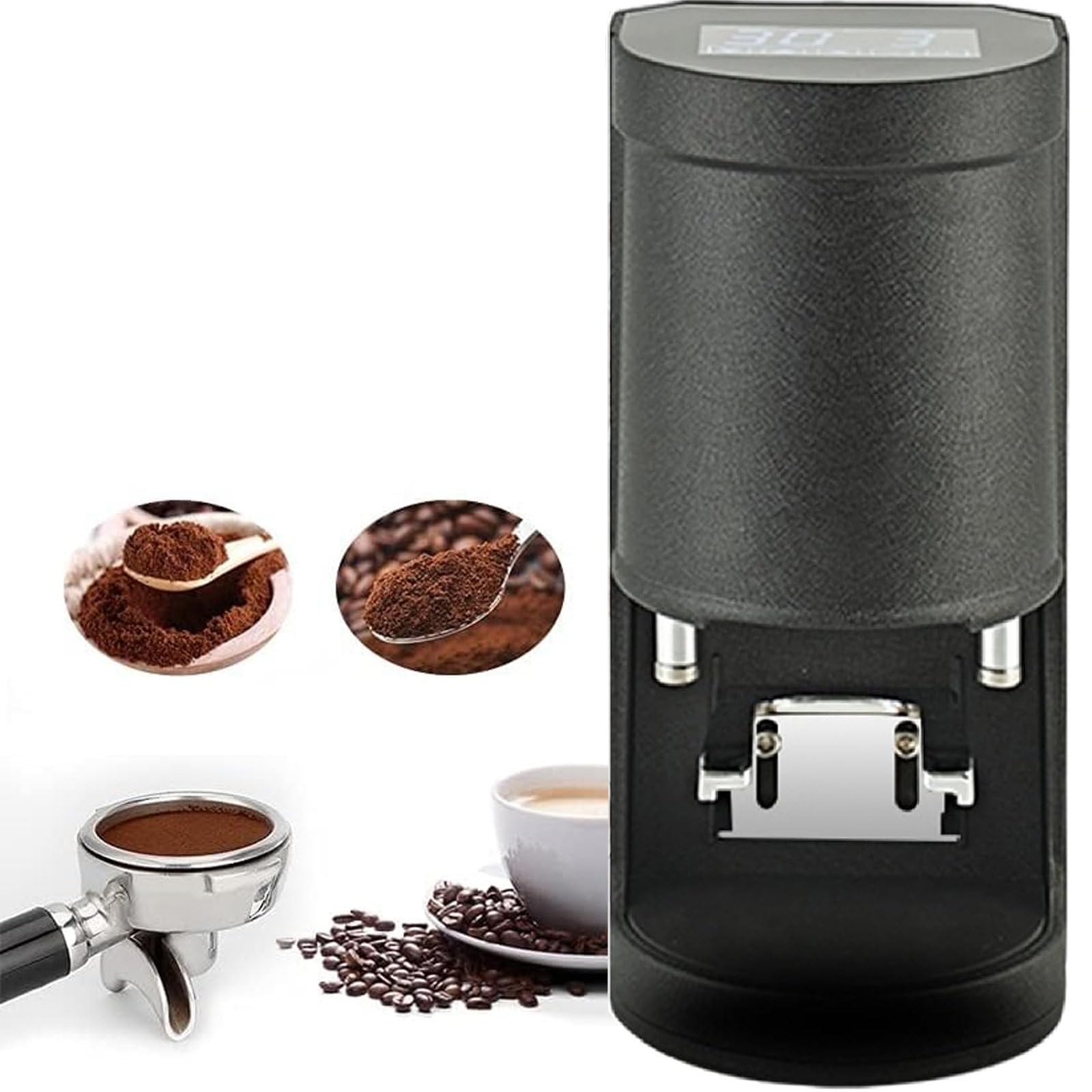 Automatyczna Elektryczna Prasa Do Kawy Ziarnistej Z Regulacją Wysokości,łatwy W Czyszczeniu Uchwyt Do Espresso 58 Mm,Ciśnieniowy,Regulowany Czas Ubijania 10-30 Kg Black-flatsole