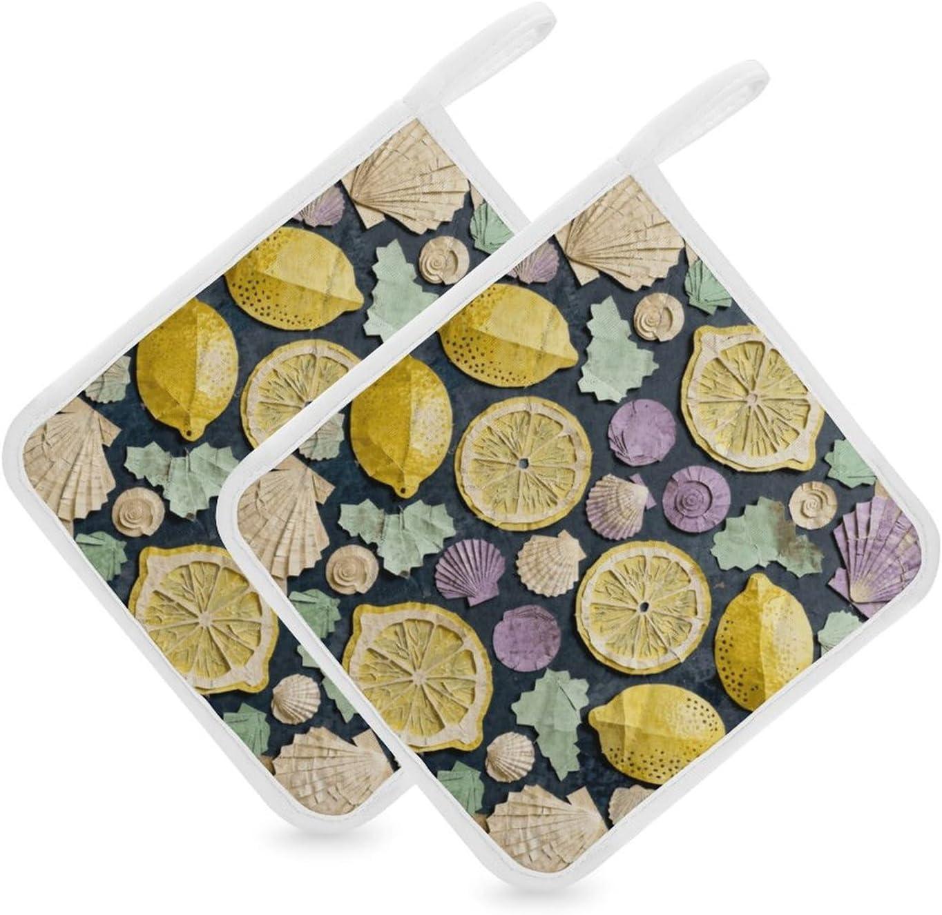 Shell Lemon Collage Polyester Heat Resistant Pot Pad Non Slip Anti Scald Hot Dish Mat Reusable Table Protector for Kitchen Hot Pot Mat Wear Resistant Heat Proof Table Pad for Countertop Dining Room