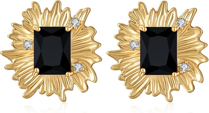 Vintage Chunky Gold Cubic Zirconia Statement Button Earrings Studs,Hypoallergenic Dainty Large 14k Gold Plated CZ Stud Earrings for Women