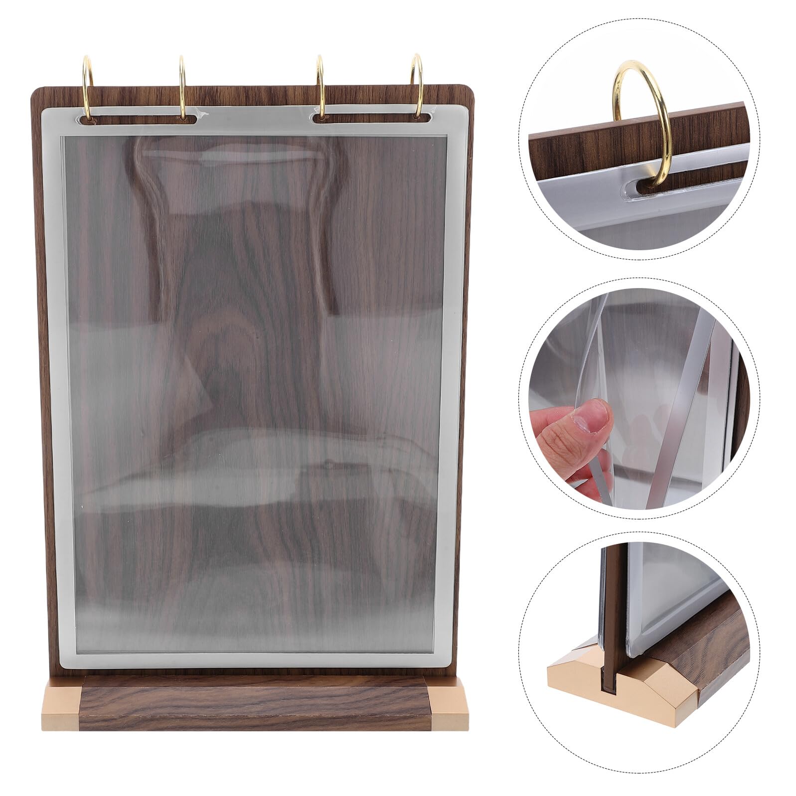 Soporte para Menú de Mesa Abatible de Madera de Nogal Expositor A4 de 6 Páginas para Restaurantes y Cafeterías Soporte para Letreros de Escritorio Elegante y Funcional
