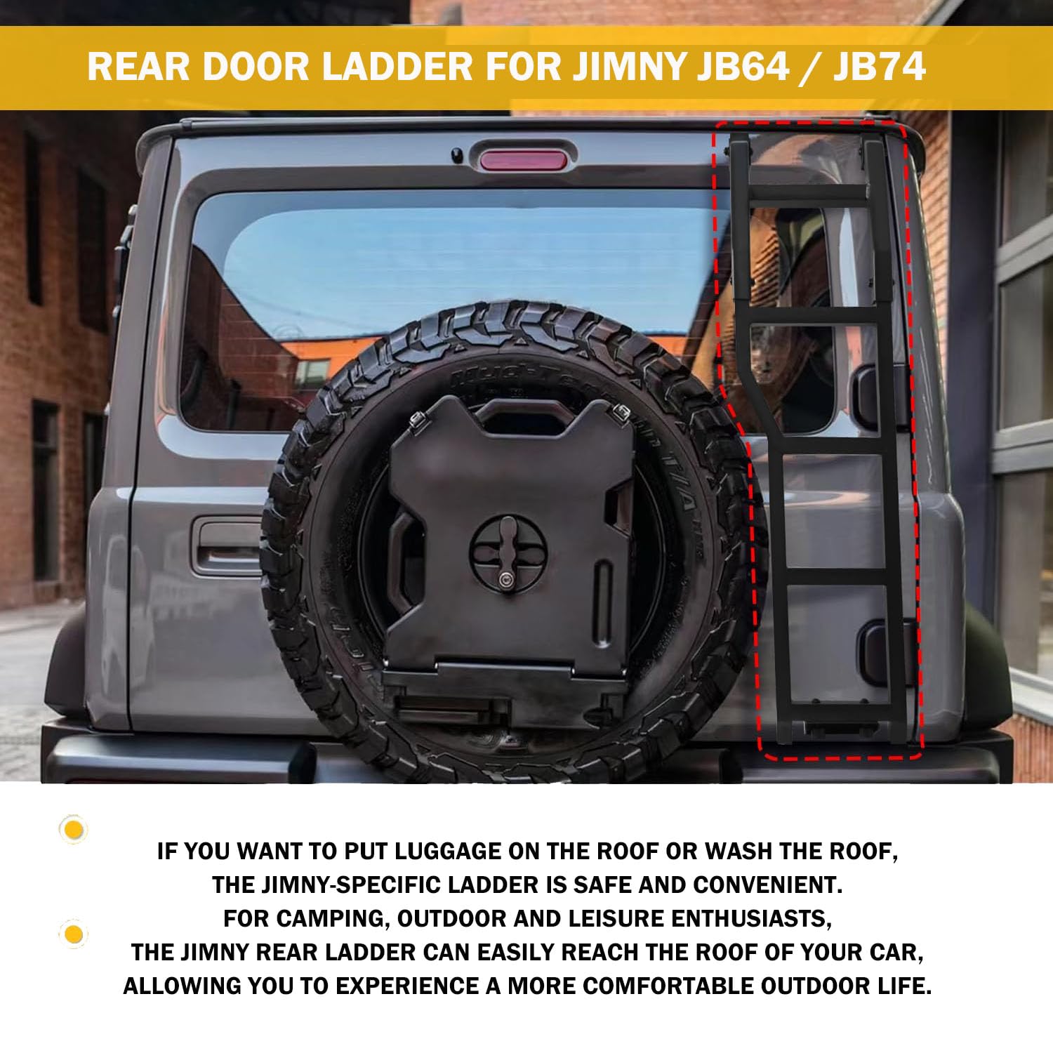 Scaletta posteriore per Suzuki Jimny Sierra JB64 JB74 2019-2024, scala posteriore Cross Country per Jimny, scala posteriore integrata, nera