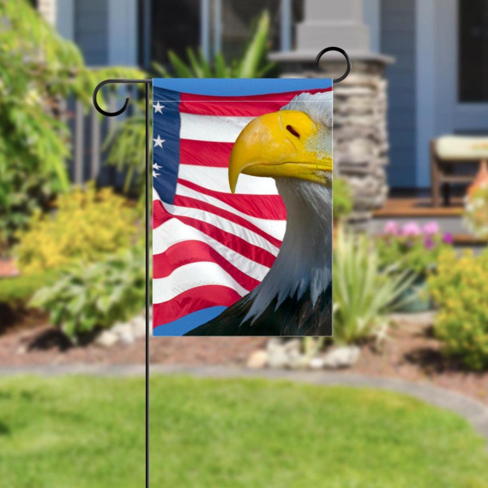 Amazon.co.jp: イーグル アメリカ国旗 鳥 ガーデンフラッグ 12x18