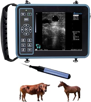 DAWEI Portable Ultrasound Machine Vet Ultrasound Scanner for Pregnancy with 7.5Mhz Rectal Linear Probe for Hoese,Cattle,Cow,Goat Livestock