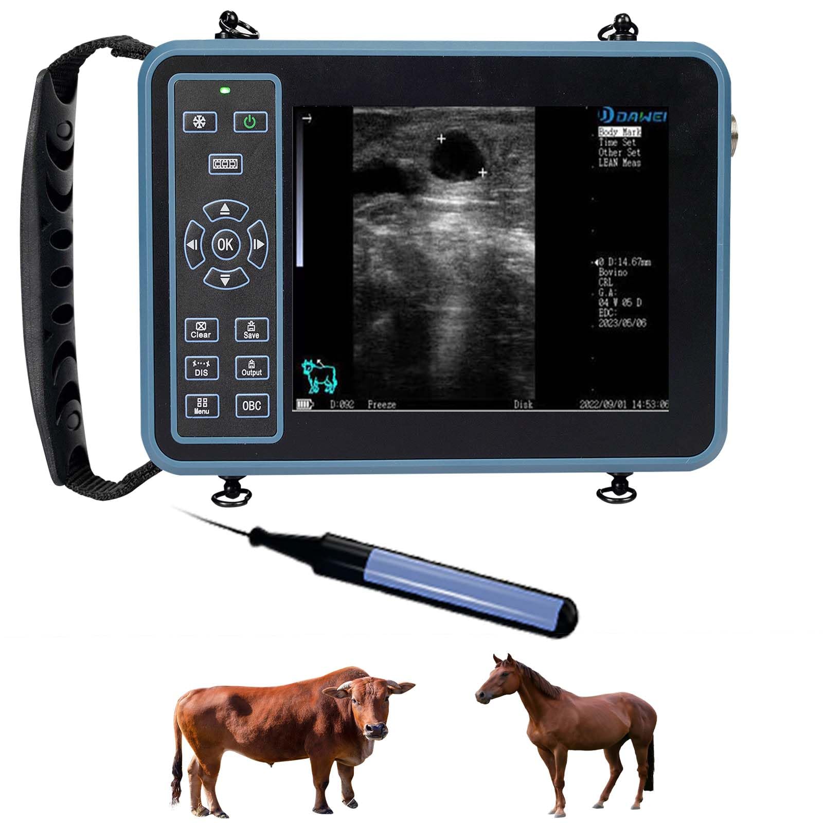 DAWEI Portable Ultrasound Machine Vet Ultrasound Scanner for Pregnancy with 6.5Mhz Rectal Linear Probe for Hoese,Cattle,Cow,Goat Livestock