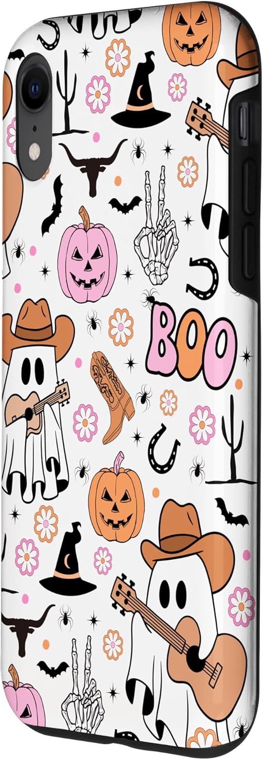 Spooky Ghost Cowboy Cute Halloween Boo Western Retro Pastel Case for iPhone XR