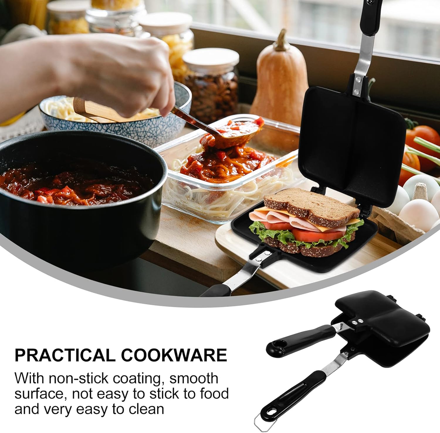 Hemoton Double-sided Heating Grill Pan Non-stick Frying Pan Sandwich Baking Plate Large