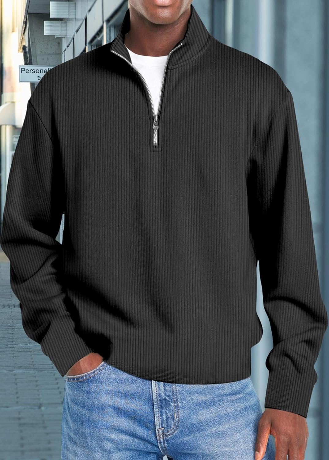 HOTYD 1/4 Zip Pullover Sweatshirts for Men Mock Neck Long Sleeve Casual Sweatshirt Men's Fashion Solid Loose Fall Sweatshirt