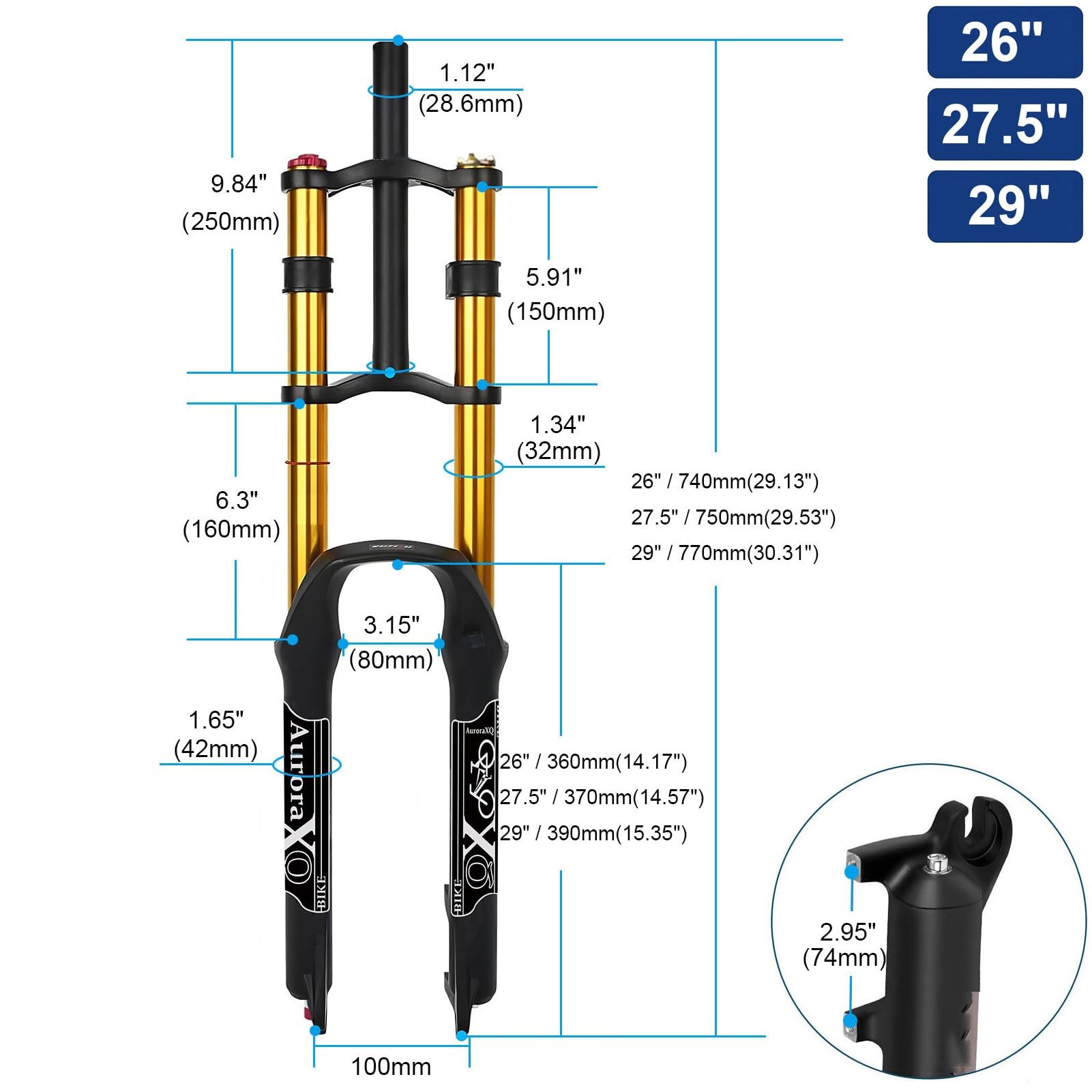 Amazon.co.jp: FKXSXAZ 26 27.5 トラベル 160mm ダブルクラウン DH