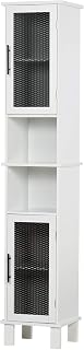 HOMCOM kleankin 6-Tier Bathroom Floor Cabinet, Tall Free Standing Cupboard with 2 Patterned Glass Doors for Kitchen, Hallway, Living Room, Black and White