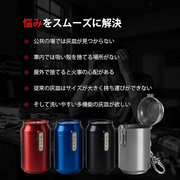 携帯灰皿 ワンタッチ開閉 ミニ 軽量 小型収納 携帯に便利 おしゃれ 高い密閉性 臭い漏れを防ぐ 車載・屋外・緊急収納・公共の場使用可 頑丈で耐熱性 キーホルダー付き 贈り物の選び方 (シルバー) - 2