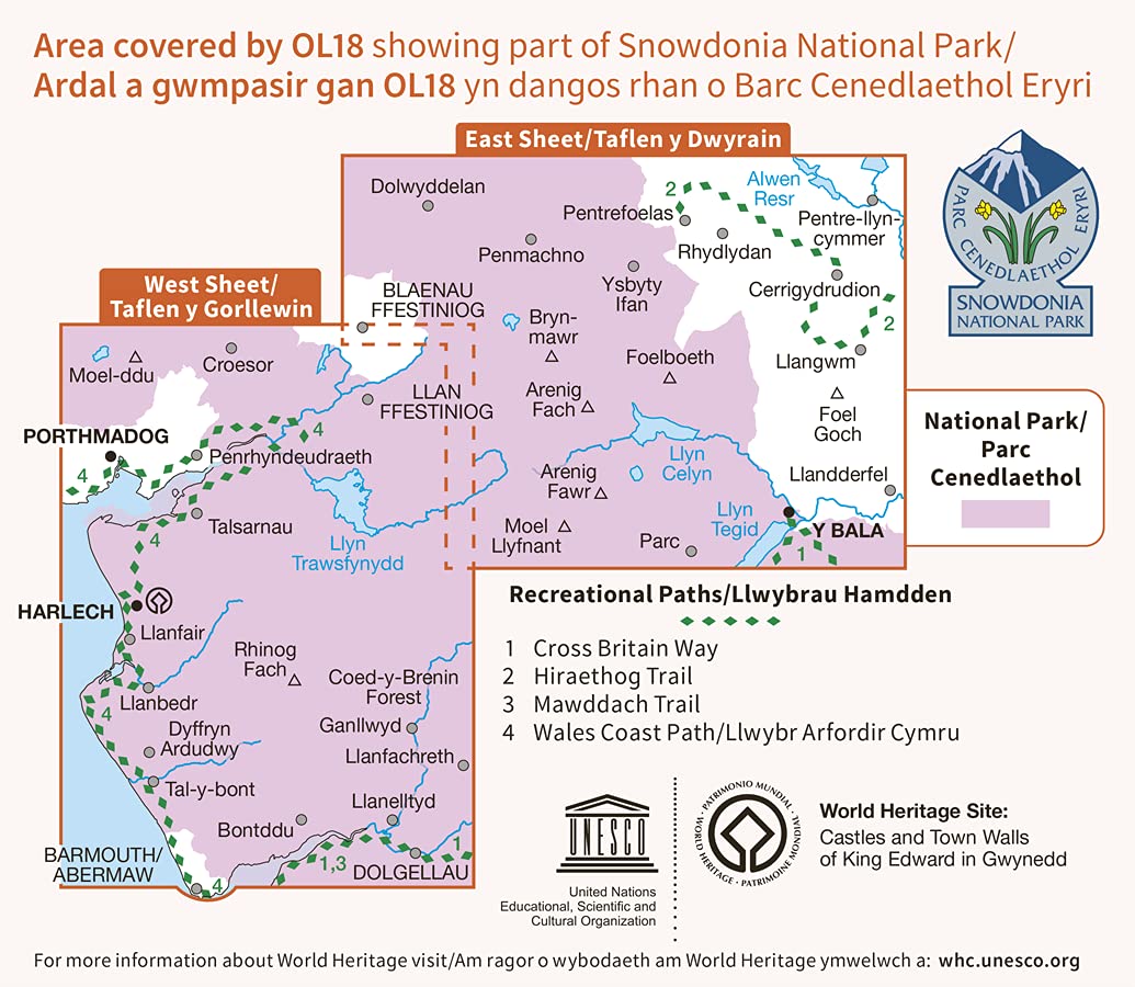 OS Explorer OL18 Harlech, Porthmadog & Bala/Y Bala (Active) (OS Explorer Active)