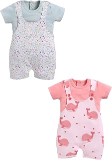100% Cotton Half Sleeve Dungarees for New Born Baby Boys & Girls|6-12M|LIGHTGREEN|Infant Clothes| Pack of 2 Price In India