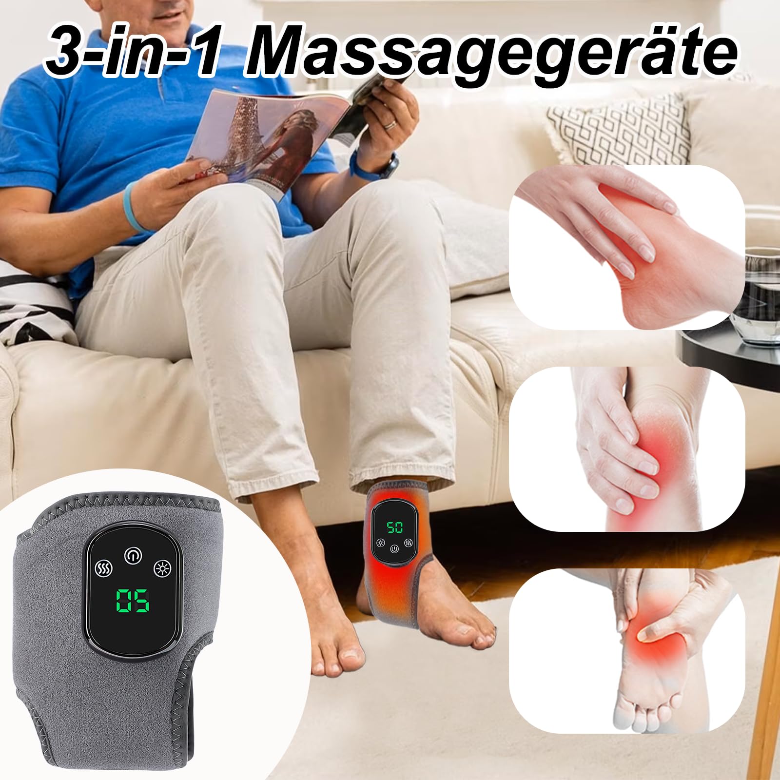 2 Stück Fussmassagegerät, 3-In-1 Elektrische Fußmassageräte, Foot Massager | Portable Cordless Ankle Massagers mit 3 Modi und 5 Wärmestufen, für Knöchel, Ferse, Sohle, Fußgewölbe, Geschenk für Eltern