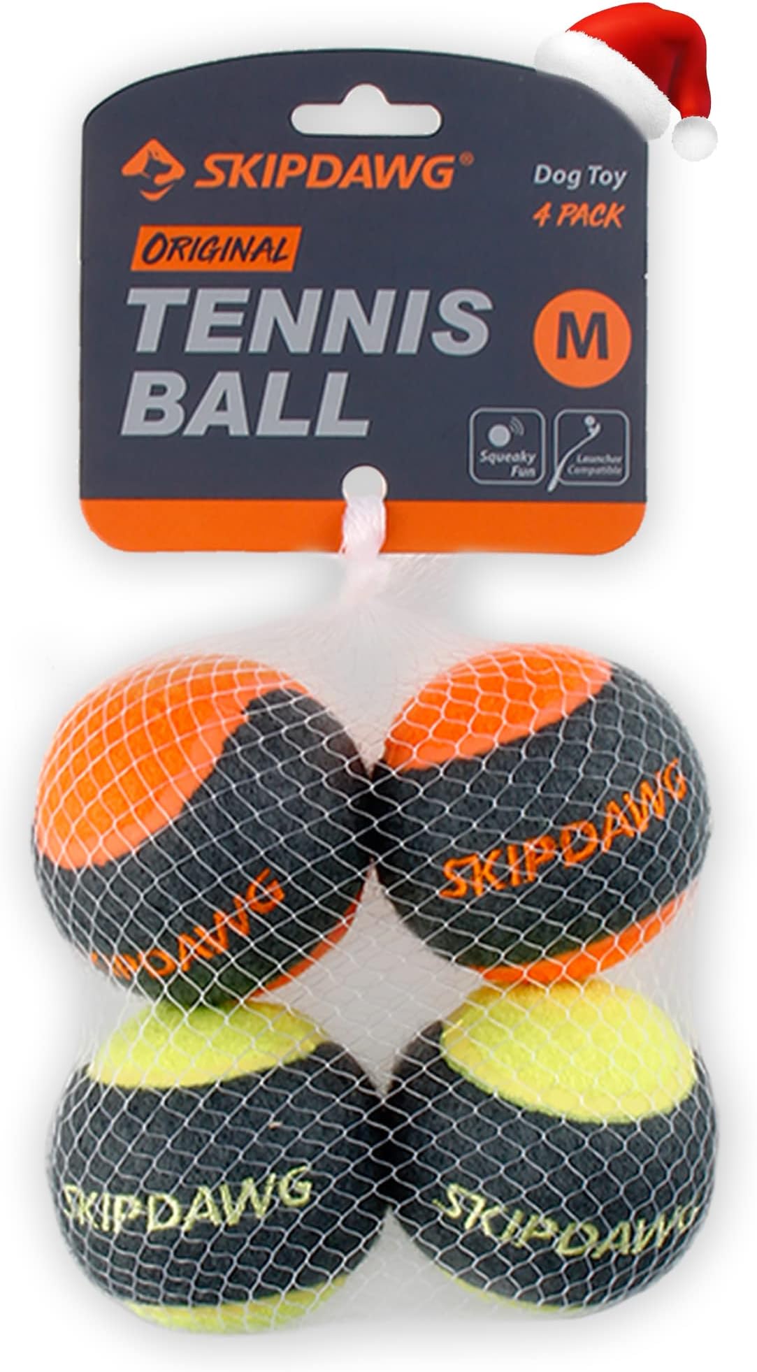 Skipdawg Original Tennis Squeaker Ball Dog Toy, 4 pack Medium