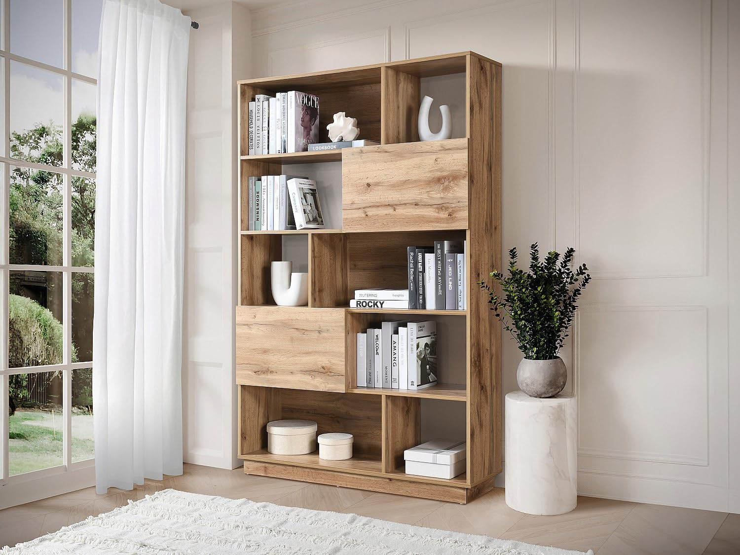 Venta-única - Biblioteca con 2 Puertas y 8 nichos - Natural - CEVANIA