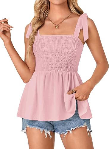 Vrtige Women's Square Neck Sleeveless Babydoll Blouse Pink Large
