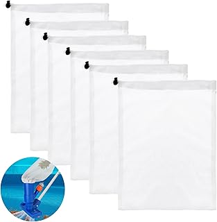Thinp 6 Pack Fine Mesh Bags for Pool Leaf Vacuum, 9.8 x 12.2 Inch Pool Vacuum Net Bag Replacement Bag with Pull & Lock Cord Fine Mesh Filter Bags for Pool Aquariums Ponds Leaf Catcher