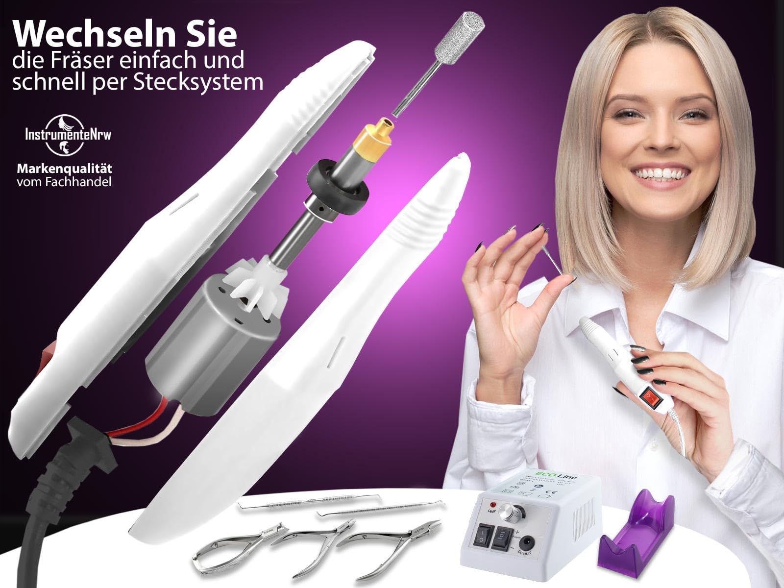 Fußpflegegerät Fräser Komplett-Set Pediküre Schleifgerät für die Fußpflege | Elektrischer Hornhautentferner mit Fußpflegeinstrumenten, Nagelzangen und Nagelfräser-Bits
