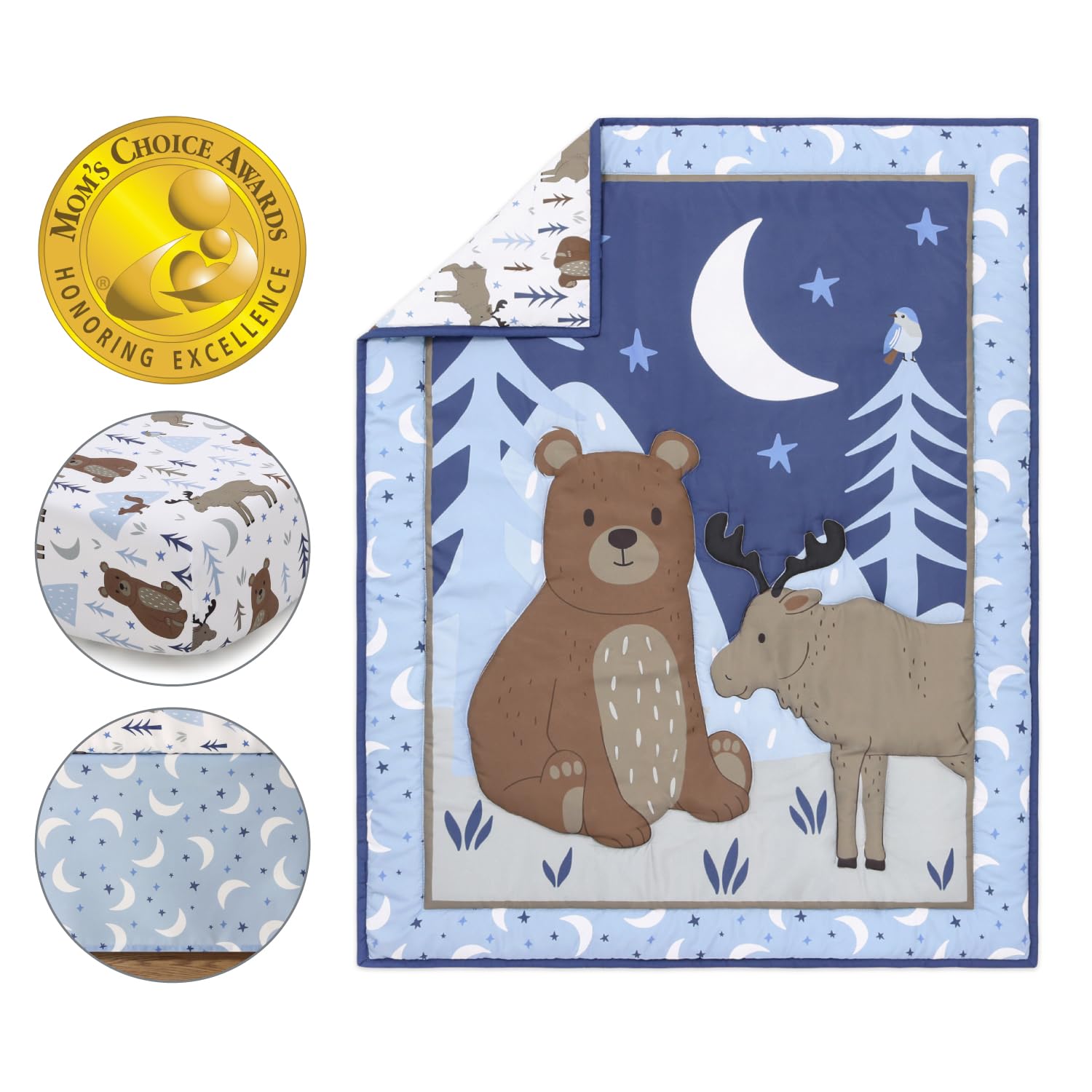The Peanutshell 3-teiliges Baby-Bettwäsche-Set für Jungen – Neugeborene, Säuglinge & Kleinkinder, Kinderzimmer-Bettwäsche-Set Dekor mit Spannbetttuch, Staub-Rüschendecke – Under the Stars