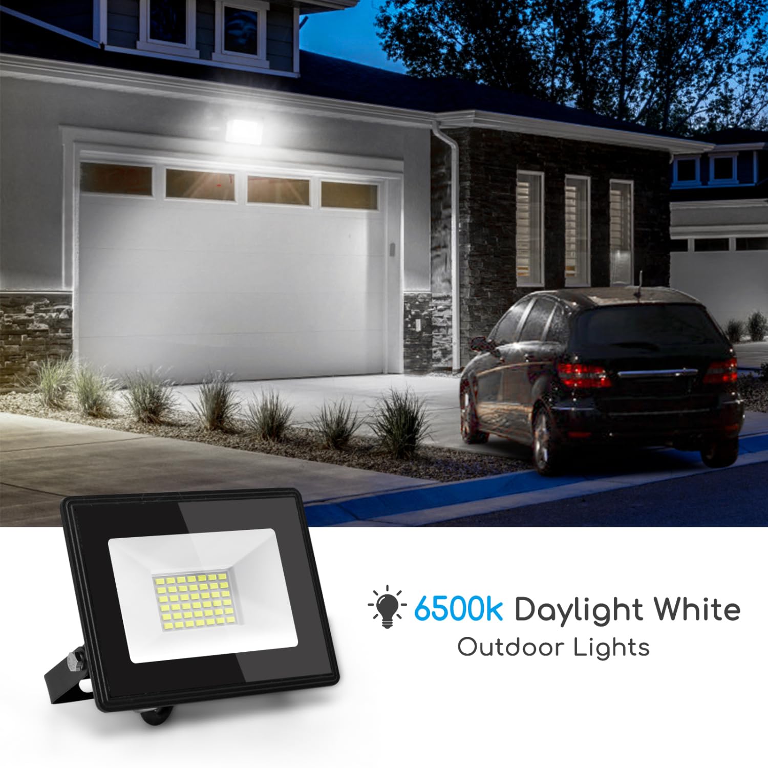 Ikodm LED schijnwerper buiten, 5 50W buitenverlichting schijnwerper, IP66 waterdichte buiten schijnwerper, 8500LM super heldere 3000K warm witte buiten schijnwerper voor tuin garage sportveld