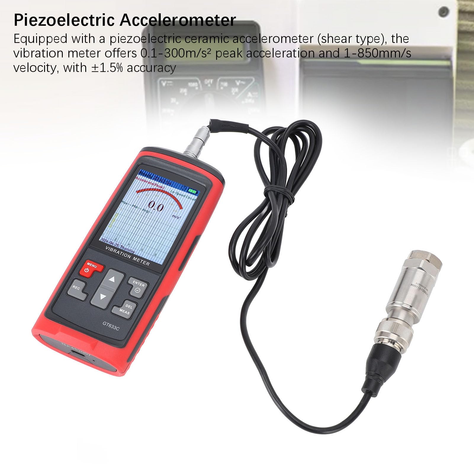 Vibrationsmesser, 5 Modi Mechanischer Schwingungsanalysator, Beschleunigungsgeschwindigkeitsverschiebungstester für HLK, Motoren, Motoren mit 8 MB Speicher, 397000 Datenpunkte,