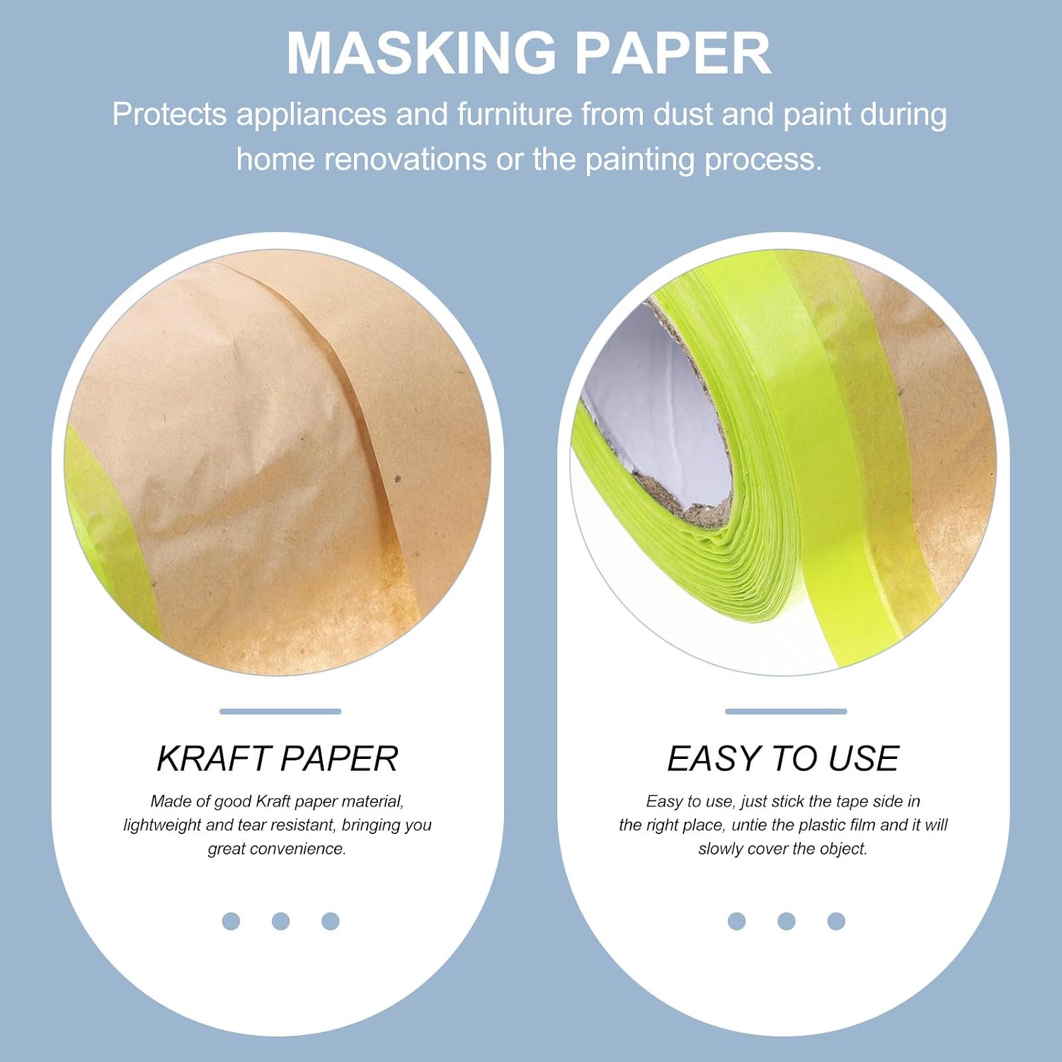 Adhesive Masking Paper for Furniture Car Wall Floor Protection Easy-Cut Covering Film for Painting and Renovation Peelable Tape Side for Versatile Surface Shielding