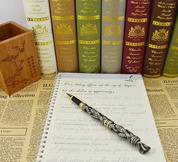 Jinhao Snake Fountain Pen,Calligraphy Pen for Writing, Black 3D Cobra Business Pen with Ink Refill Converter, Medium Nib, Classic Design Pens Collection