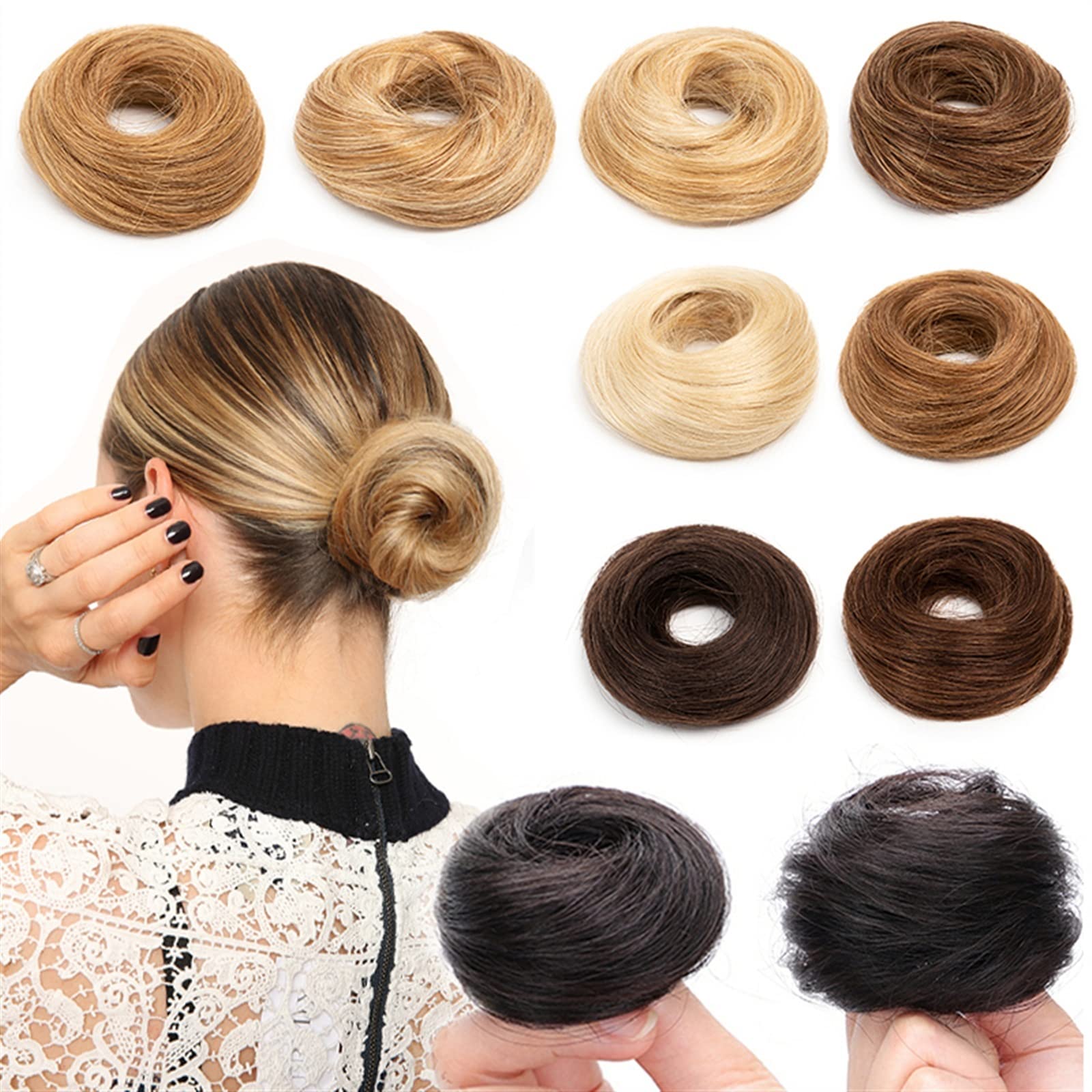 Messy Bun Haarteile 1/2PCS Band Pferdeschwanz Scrunchy Haarteil for Frauen Echthaar Dutt Chignon Unordentliche Dutt Haarteile Donut Chignon mit elastischem Gummi Brötchen Haarteil (Size : 2 Piece, C